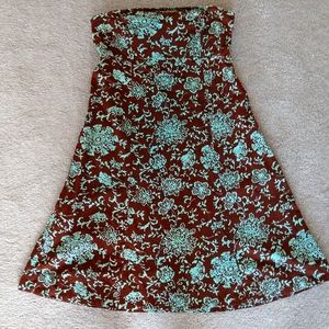 A Gap strapless brown dress with sea green detail, size 10